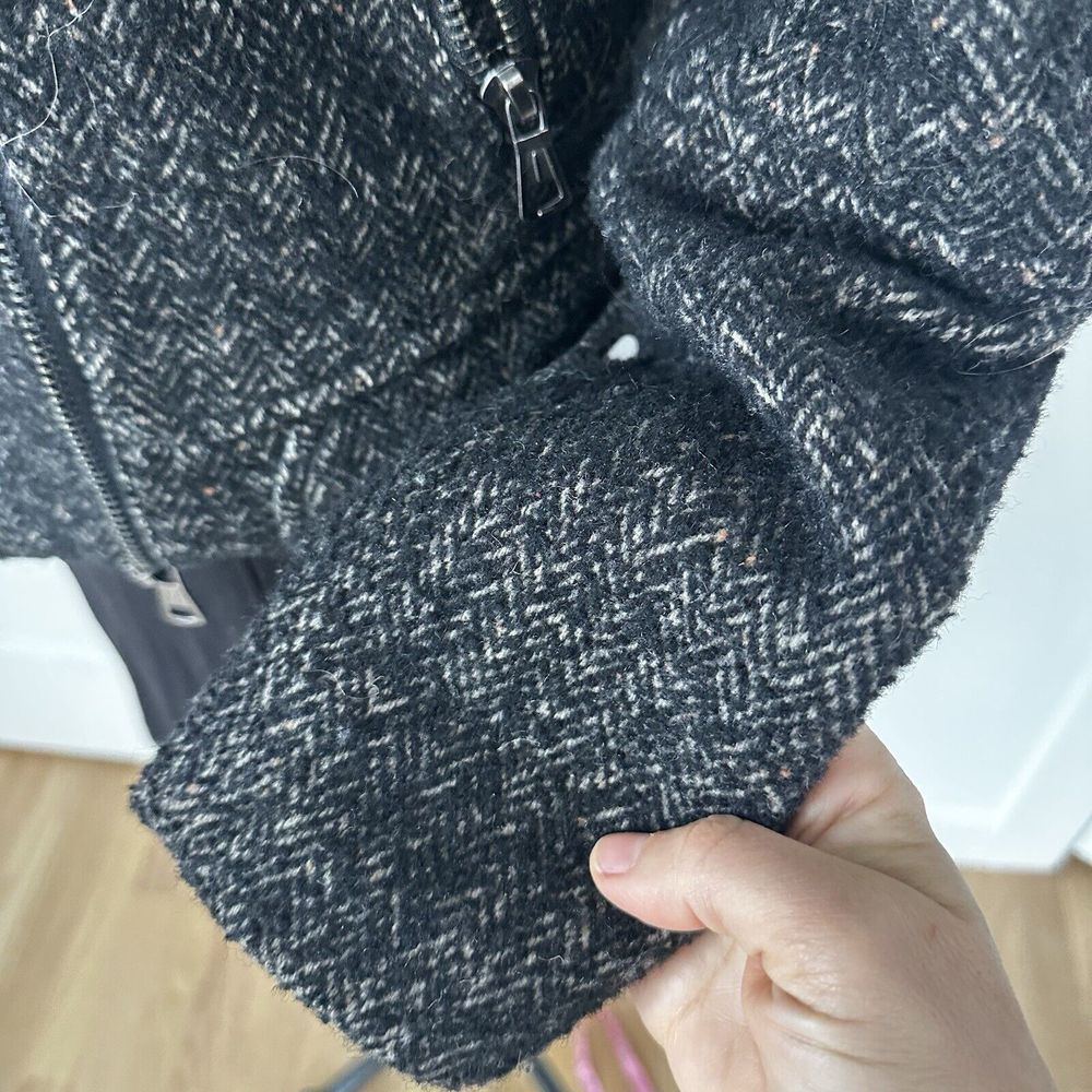 Zara Trafaluc Side Zip Shearling Wool Herringbone Tweed Moto Jacket Womens XS - Picture 7 of 10